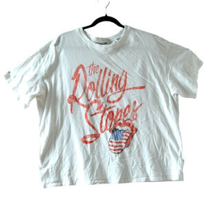 White Tshirt With The Rolling Stone Print Faded No Size Tag No Brand Tag